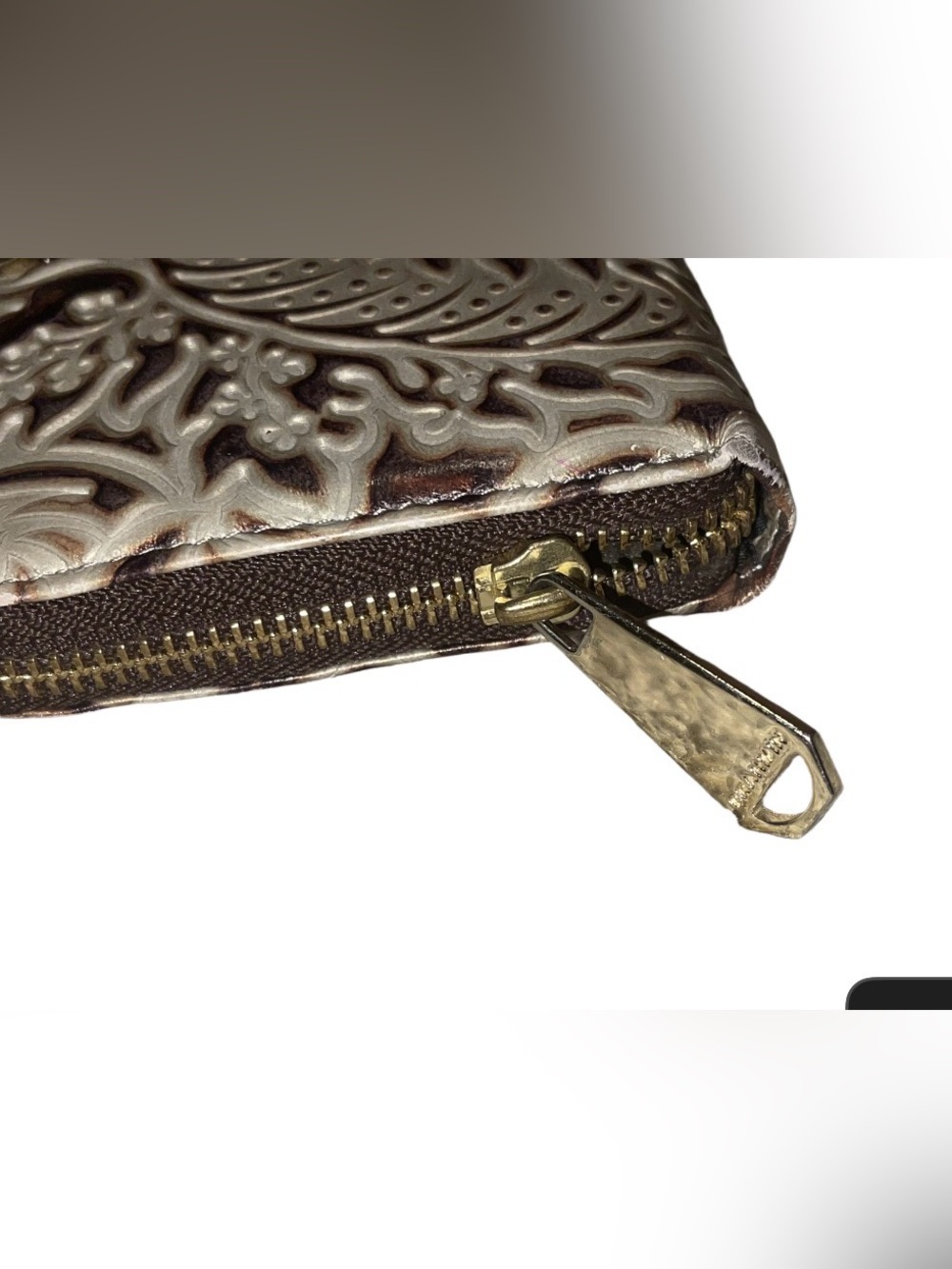 Brahmin Cream and Brown Tooled Leather Wristlet - Picture 3 of 5